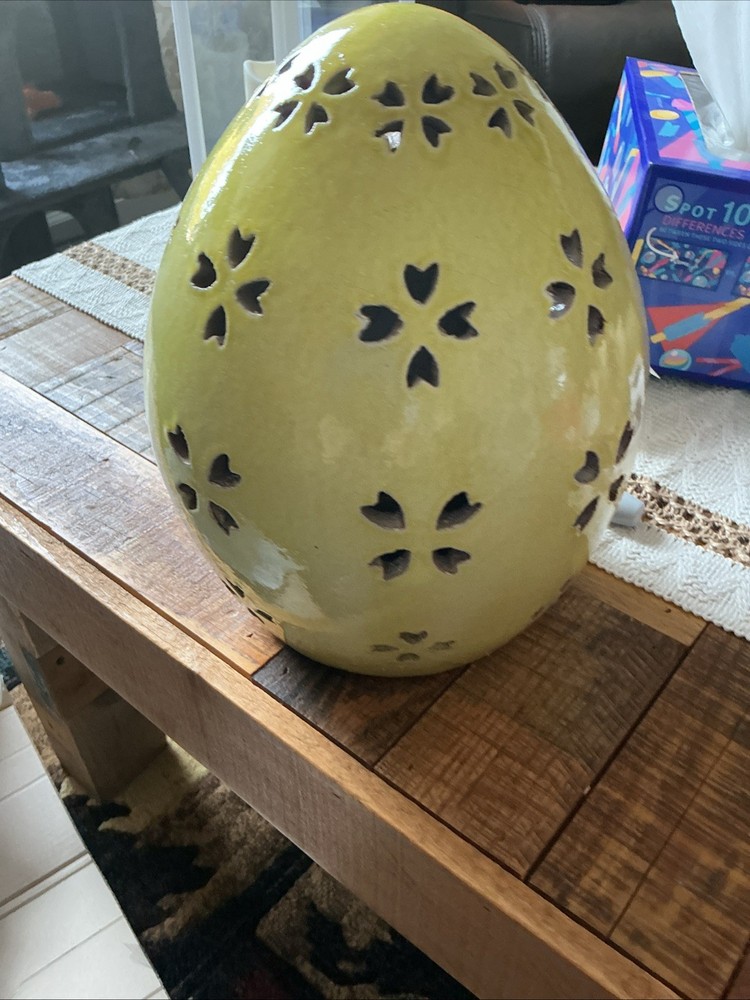 POTTERY BARN TERRACOTTA EASTER EGG LUMINARY/LANTERN YELLOW
