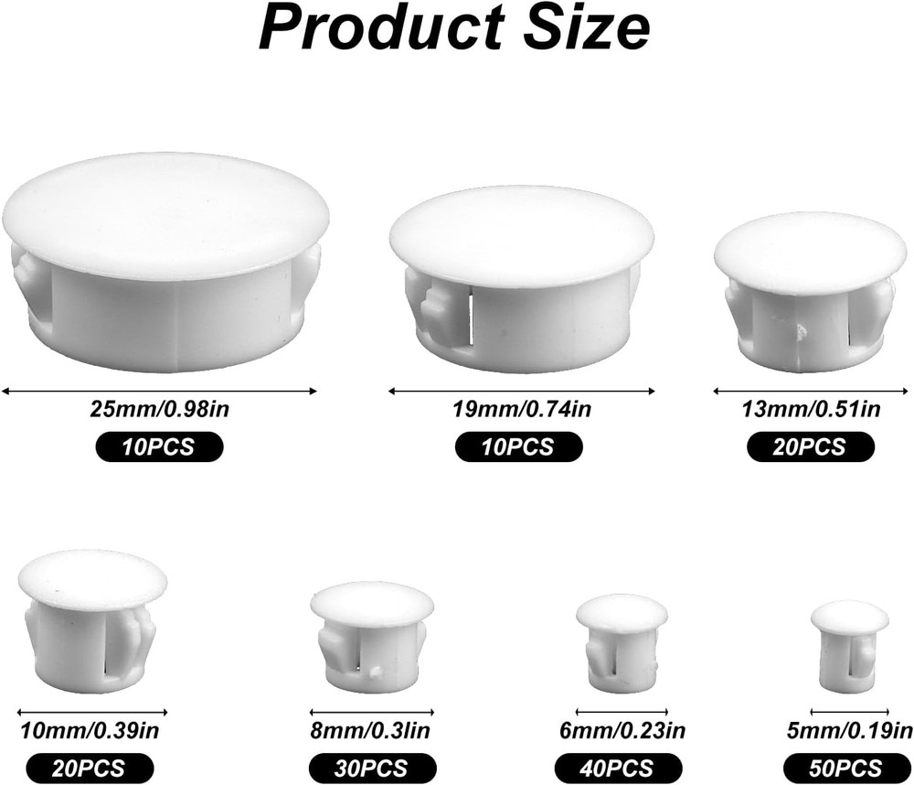 Plastic Hole Plugs, 180Pcs White Panel Knockout Locking Plugs, round Drill Screw