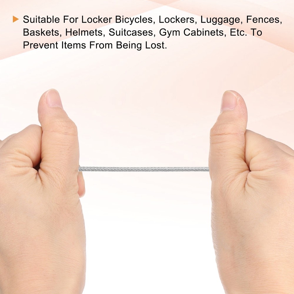 Security Steel Cable Digit Combination Lock, 4.9Ft Coated Silver Wire Lock