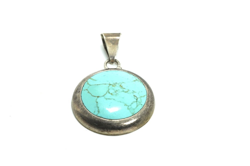 Sterling Silver Mexico Round Turquoise Pendant