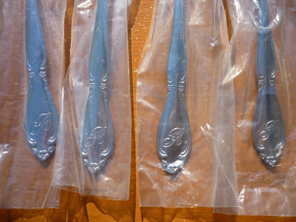 (4) Rogers Kenwood Korea CUS11 Stainless Flatware Monogram R Dinner Spoons