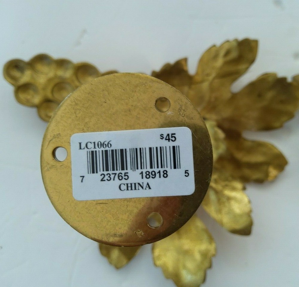 Curtain Tie Backs Pair (2) Brass 7" Wall Mount Leaf Grape Clusters New