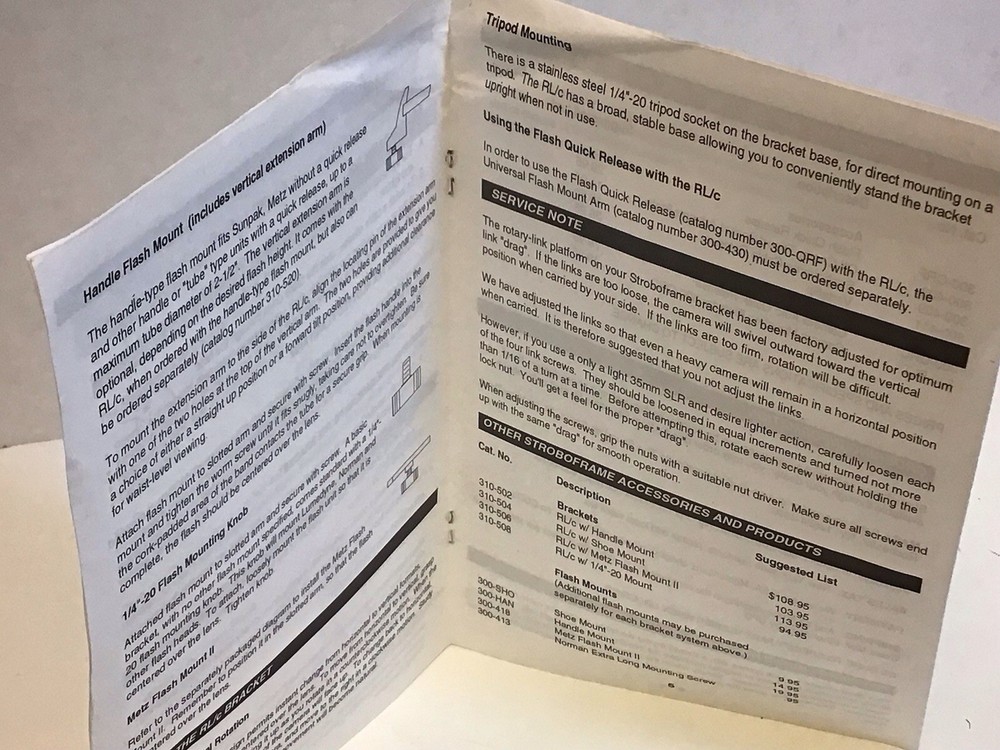 STROBOFRAME RL/C Camera Flash Bracket Designed For 35mm & 645 Cameras