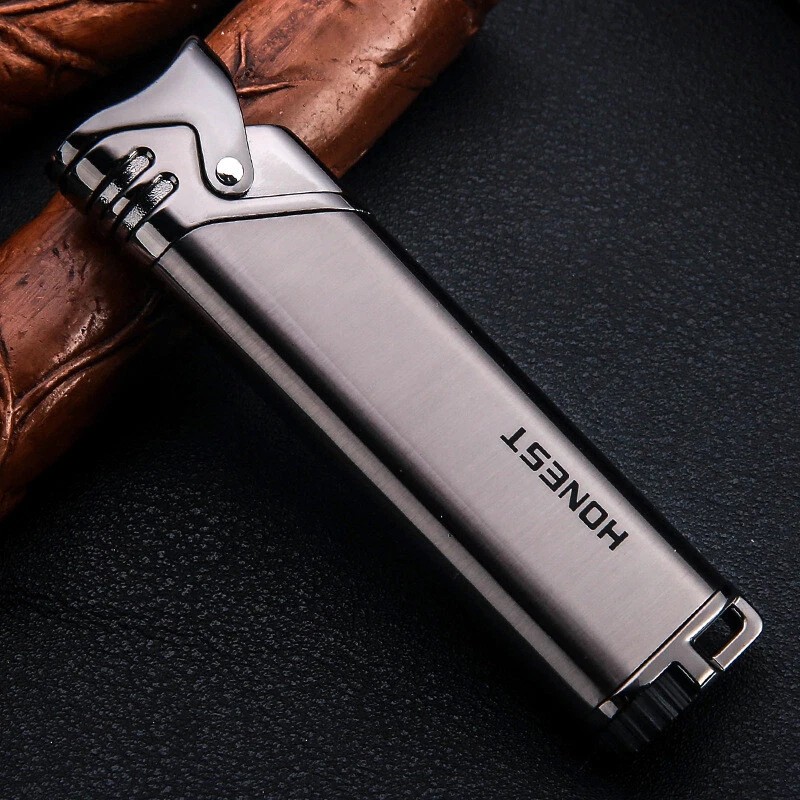 Cigar Lighter With Punch Tool Windproof Blue Flame Refillable Metal Design