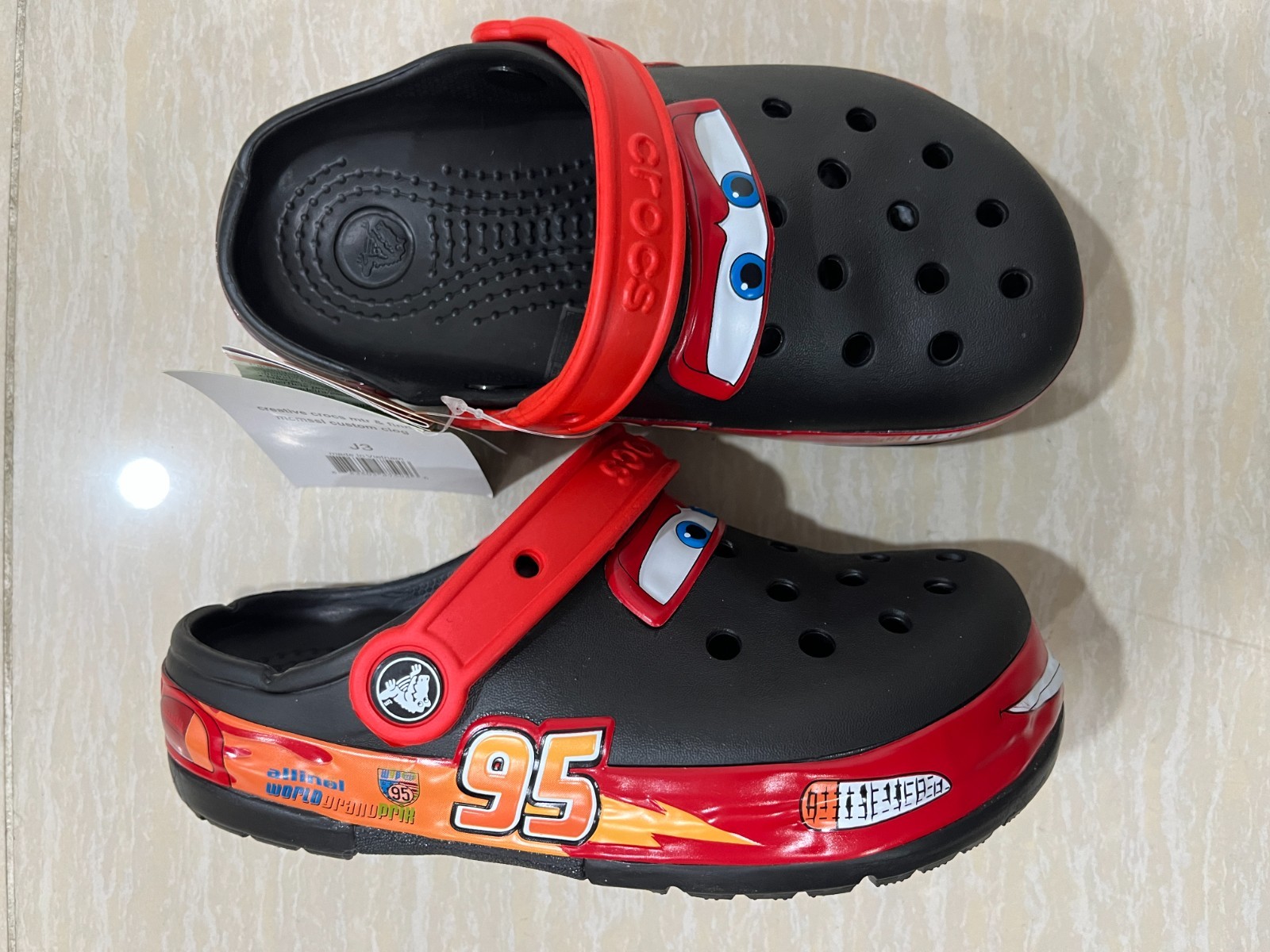 NEW! Light Up Black Red Lightning McQueen Crocs Clog Kids Shoe C8-C12, J1-J3 NWT