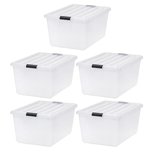 68 Qt Stackable Plastic Storage Bins with Lids, 5 Pack - 68 Qt. - 5 Pack Clear