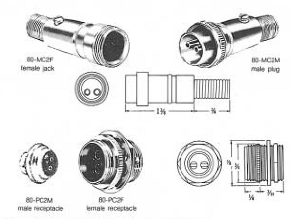 AMPHENOL 80-PC2F 2 PIN OFFSET MICROPHONE PANEL JACK FOR COLLINS HEATHKIT JOHNSON