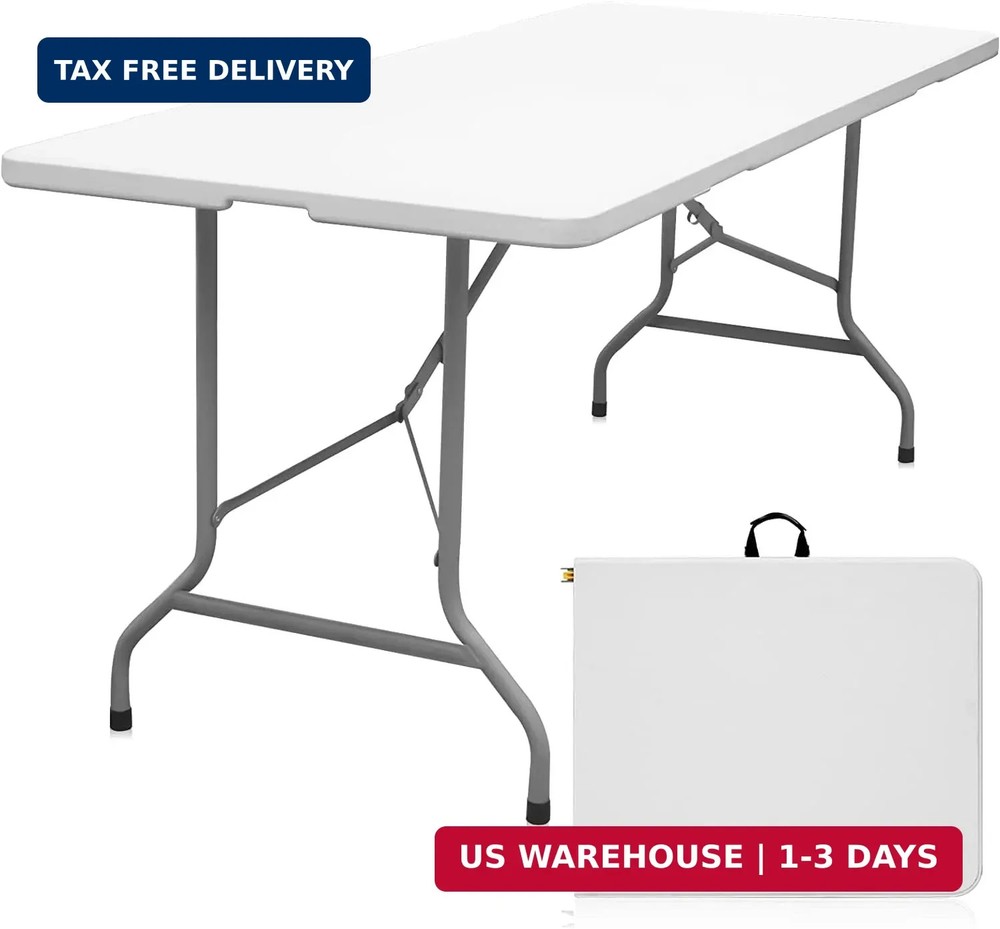 Byliable Folding Table 6ft Portable Heavy Duty Plastic Fold-in-Half Utility Fold
