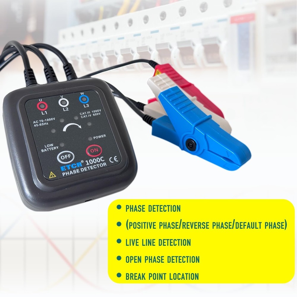 ETCR1000C Non-Contact Phase Sequence Tester, Phase Rotation Meter, AC 70-1000...