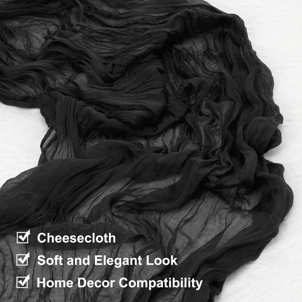 2Pcs Black Cheesecloth Table Runner 35.4" x 118" Rustic Gauze Table Runner