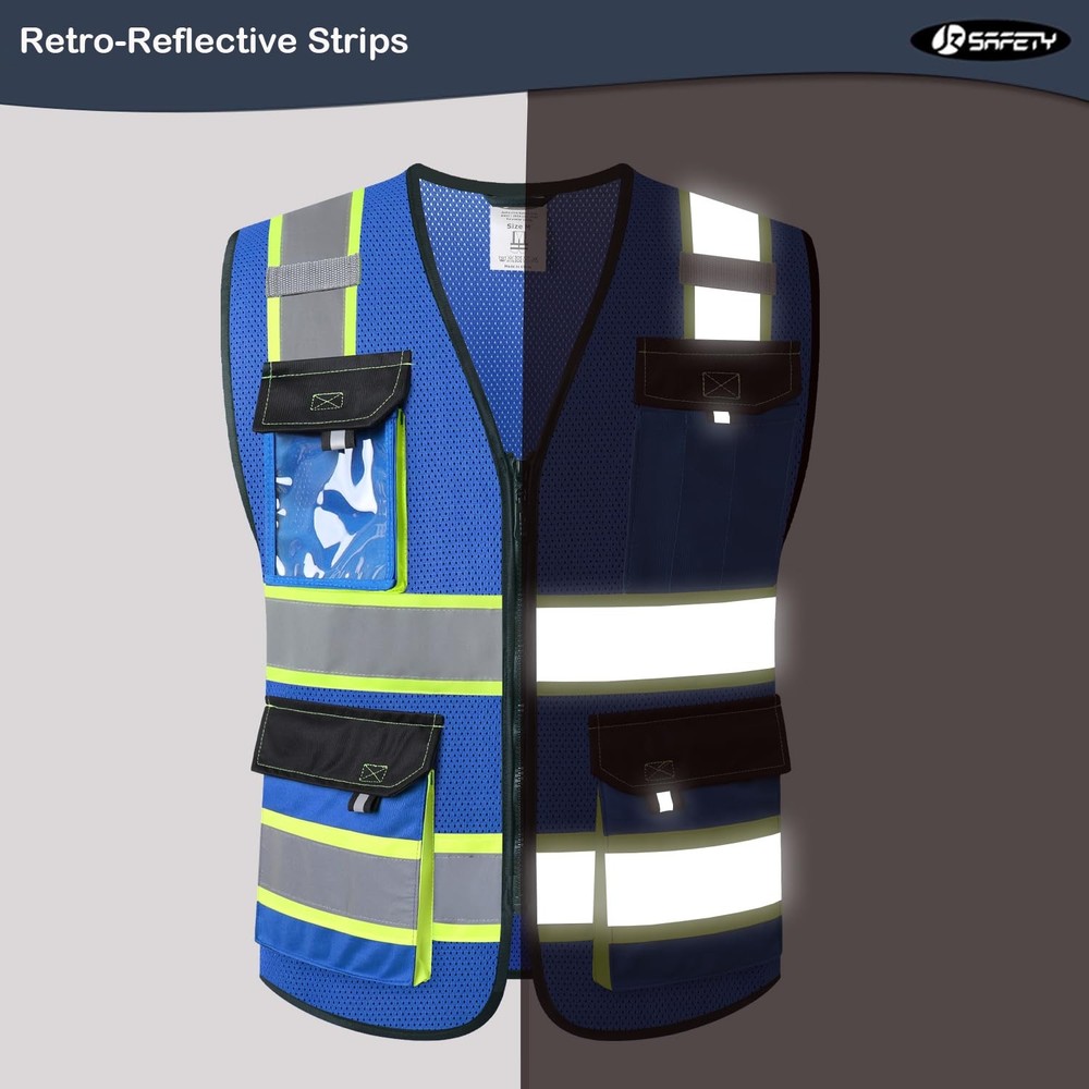 High Visibility Reflective Safety Vest Mesh Construction Workwear With Pockets