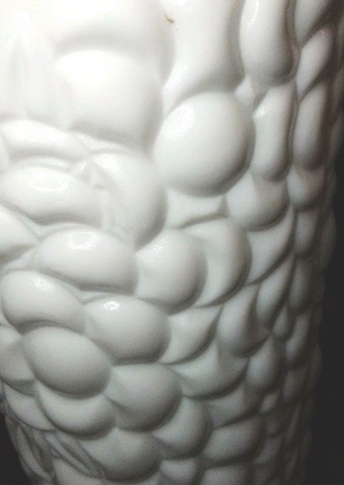Milk Glass Grape Pattern 7-1/2" Heavy Bumpy 3D Flower Vase