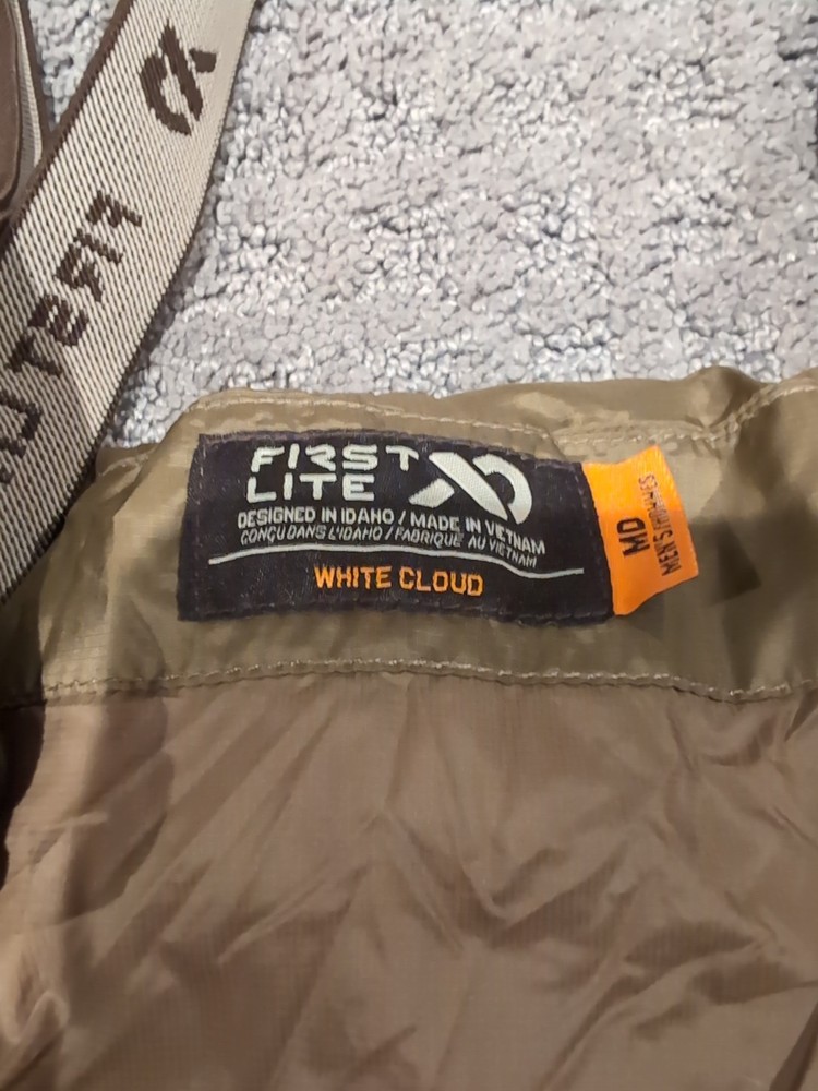 First Lite White Cloud Down Bib Medium Dry Earth Excellent Free Shipping!