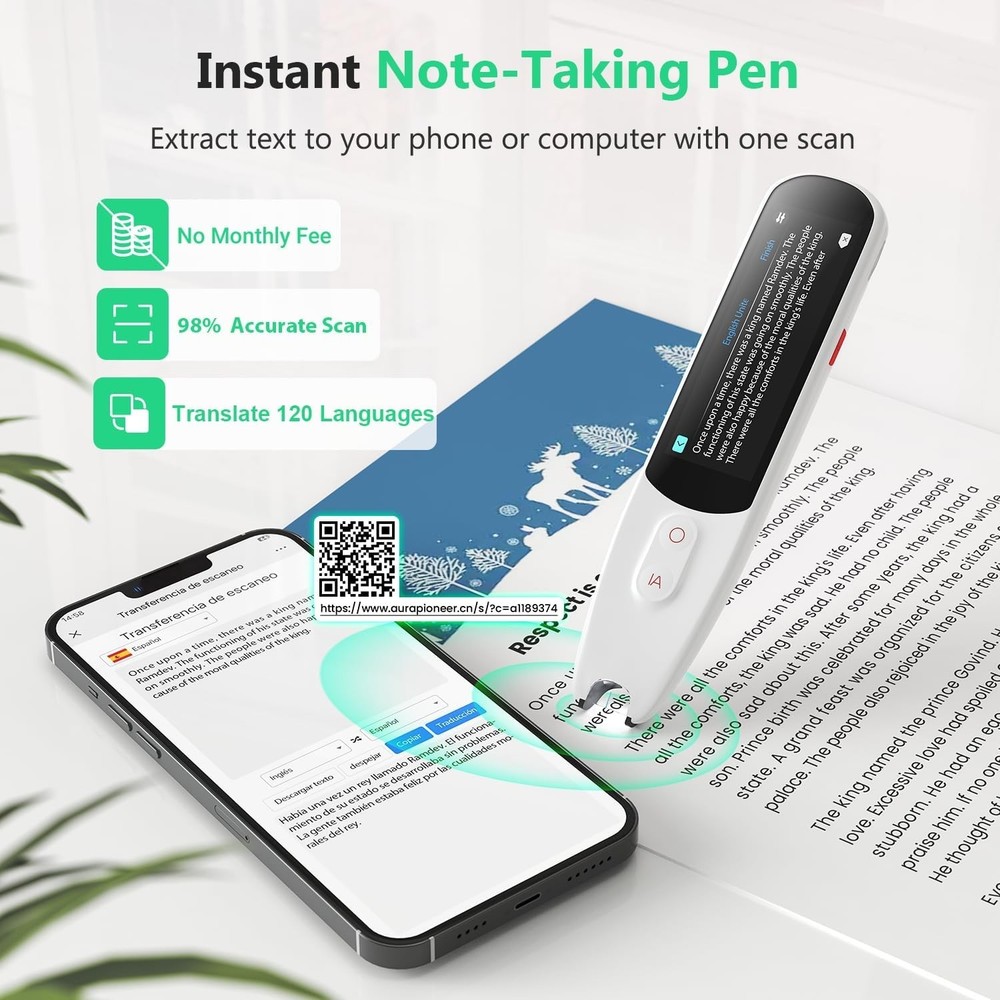 Compact Translator Pen with OCR, Text-to-Speech & Noise-Cancellation Features