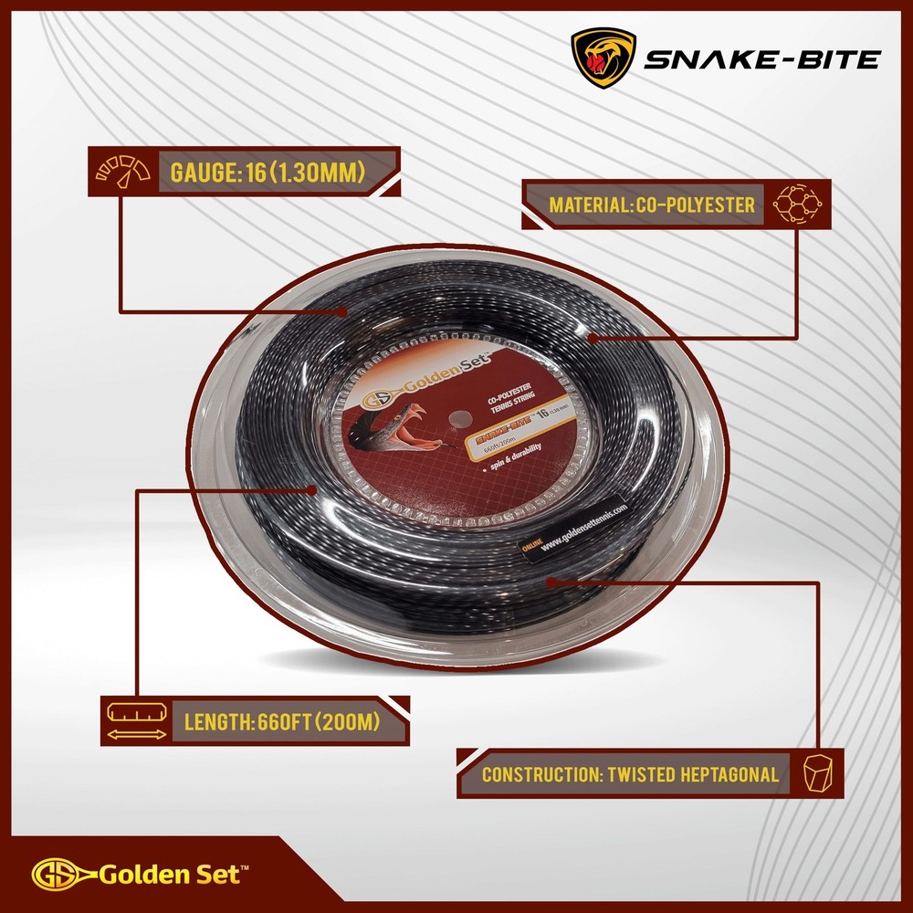 Snake-Bite Polyester Tennis String 660' Reel 16g Black