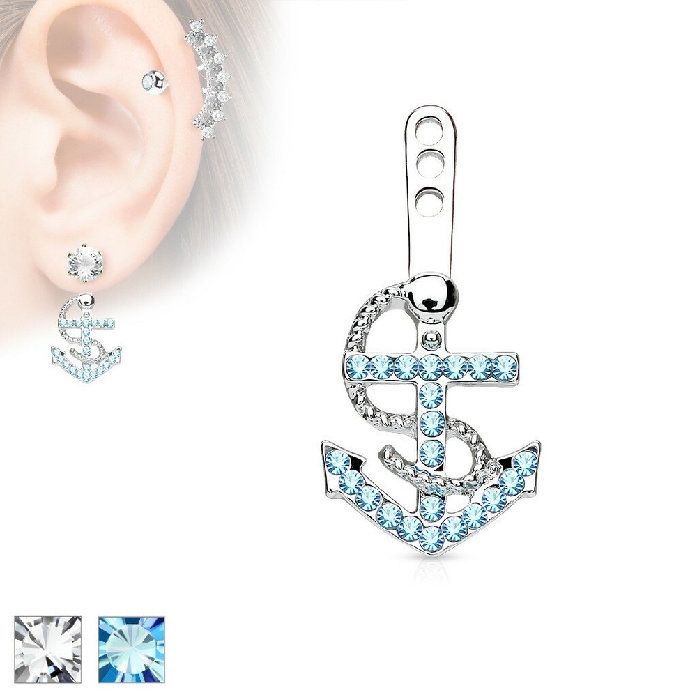 Gem Paved Anchor Earring Jacket / Cartilage Stud Add on Dangle
