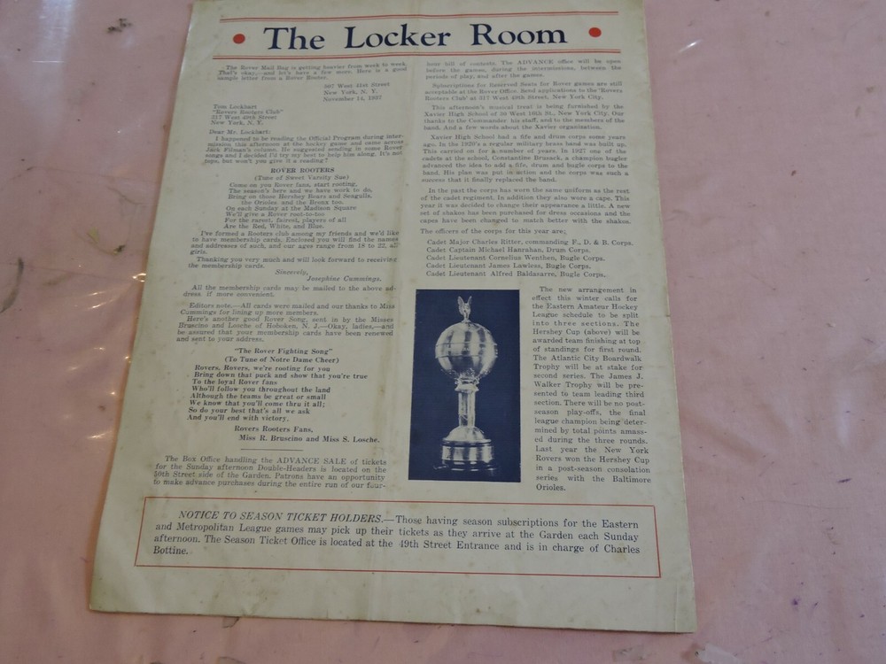 1937 EAHL Hershey Bears New York Rovers Brooklyn Madison Square Garden Program