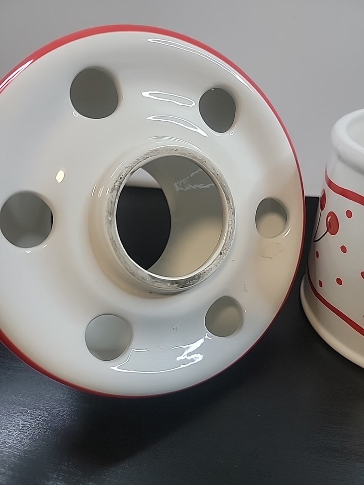 Blue Sky Ceramic Candle Lamp Cherries Red Polka-dots 2Pc Set