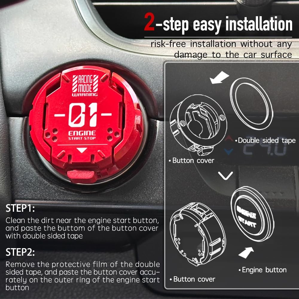 𝙊𝙧𝙞𝙜𝙞𝙣𝙖𝙡 | Push Start Button Cover, Metal Mecha Car Engine Start Stop...