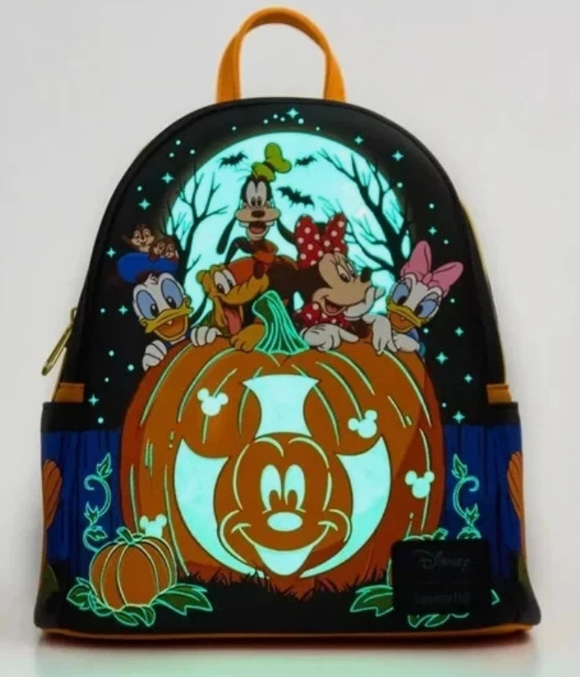 Loungefly Mini Backpack MICKEY & FRIENDS PUMPKIN Glow In Dark Halloween Black