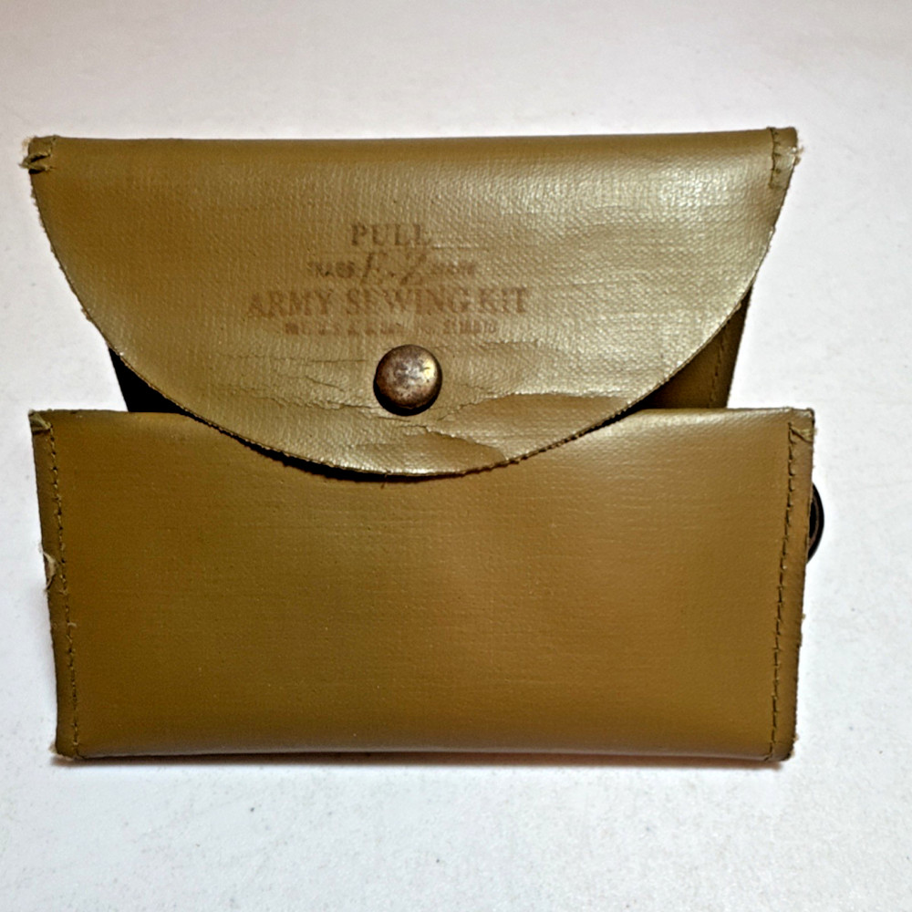 US Army WW II Olive Drab Sewing Kit Scissors Needles Thread Buttons Original