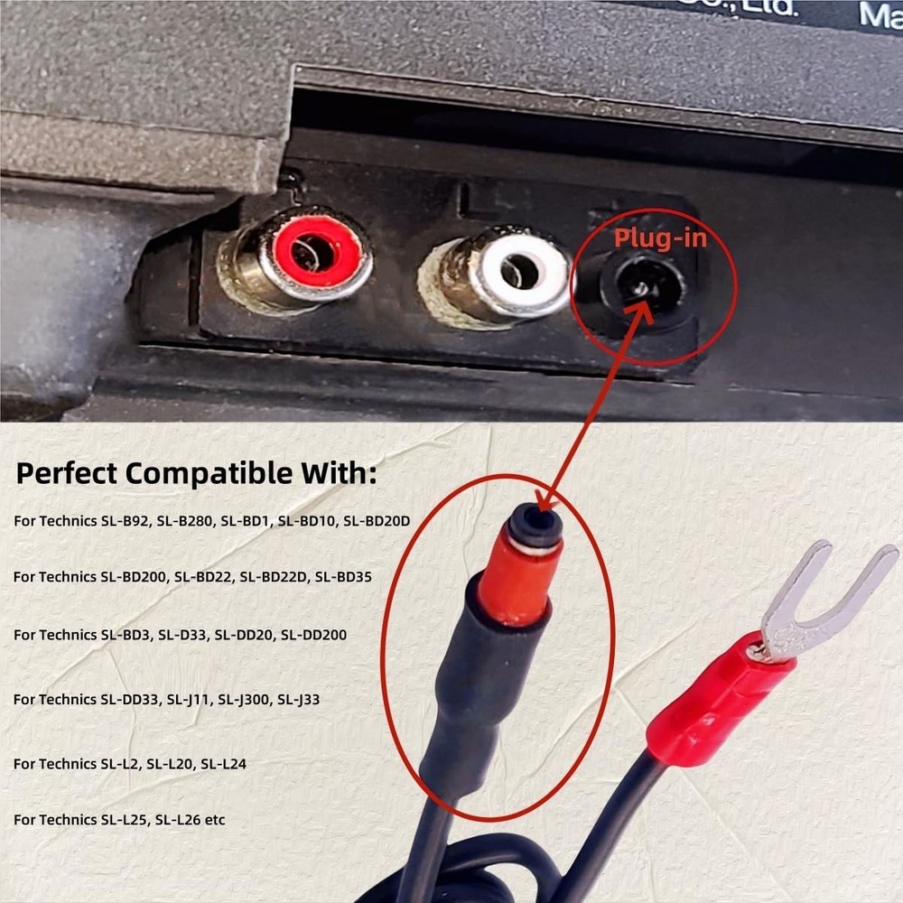 5-Foot Plug-in Ground Wire for Technics Turntables - Eliminates Hum & Static