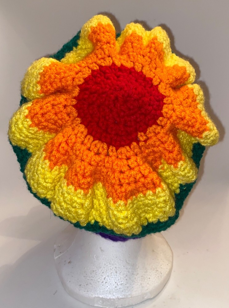 Rainbow Hand Knitted Crocheted Hat Cap Unisex Multi Colored