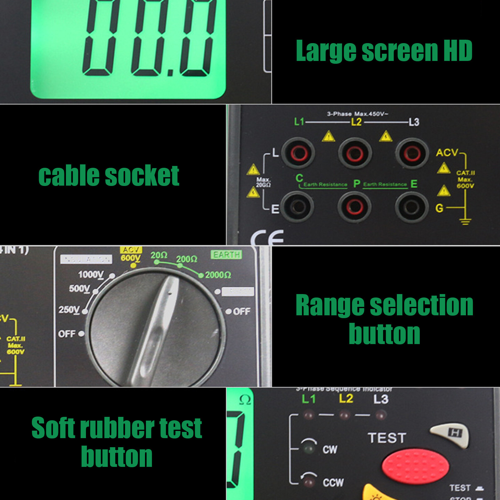 Digital Resistance Meter Ground Earth Insulation Tester 0.01 to 2000 ohm DY5500