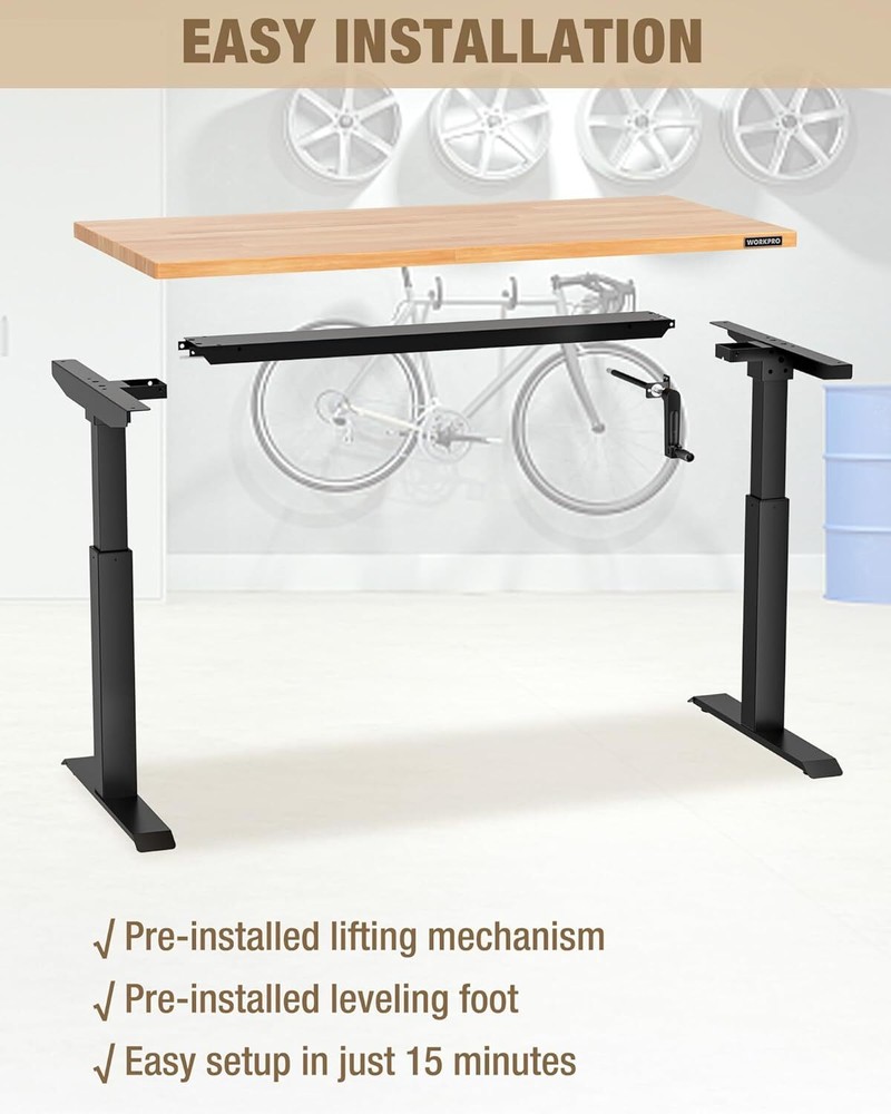 WORKPRO Adjustable Workbench with Crank Handle 47.2"x23.6" Rubber Wood Worktable