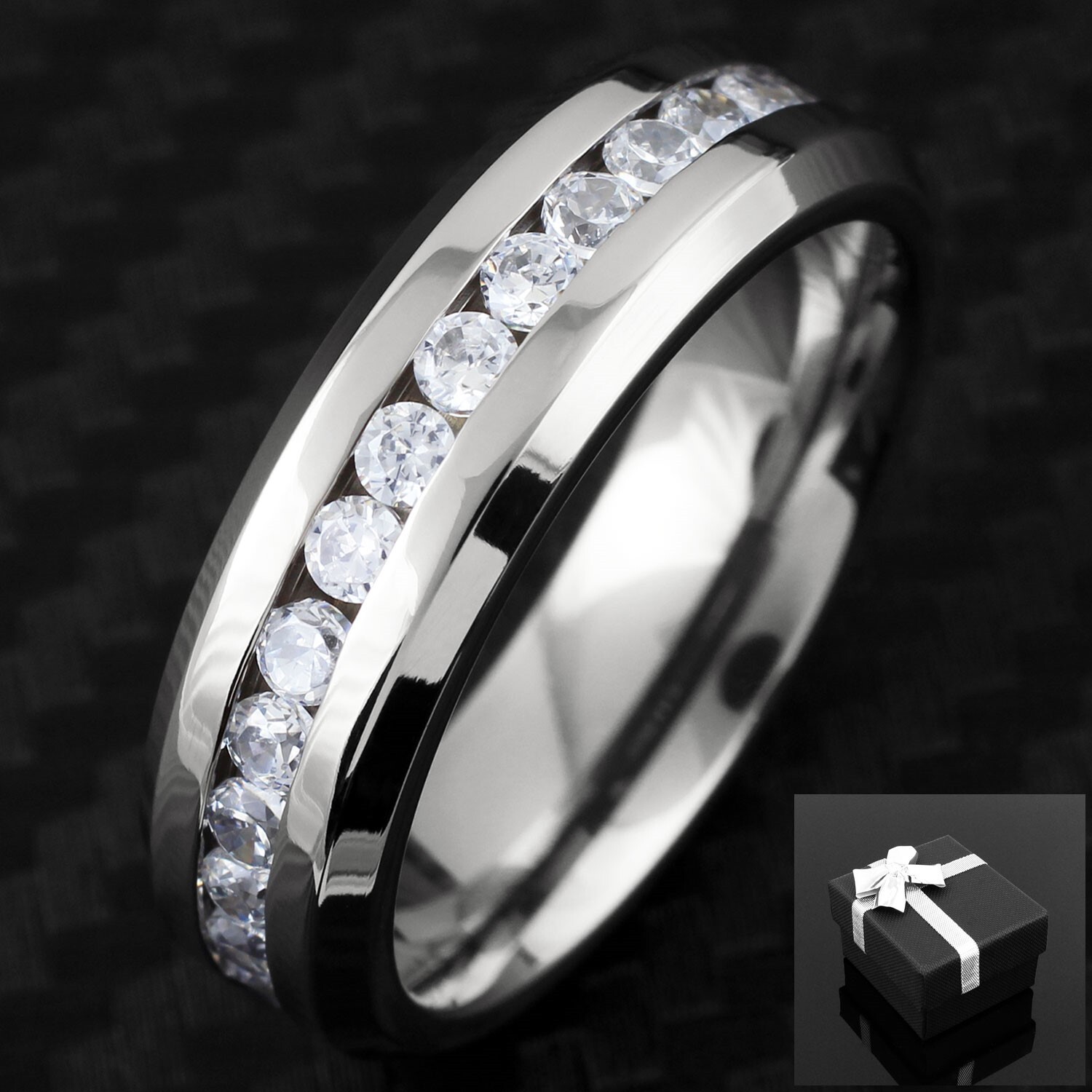 5/7mm Titanium 1.6 Carat Dazzling Eternity CZ Men's Wedding Band Ring Size 5-15