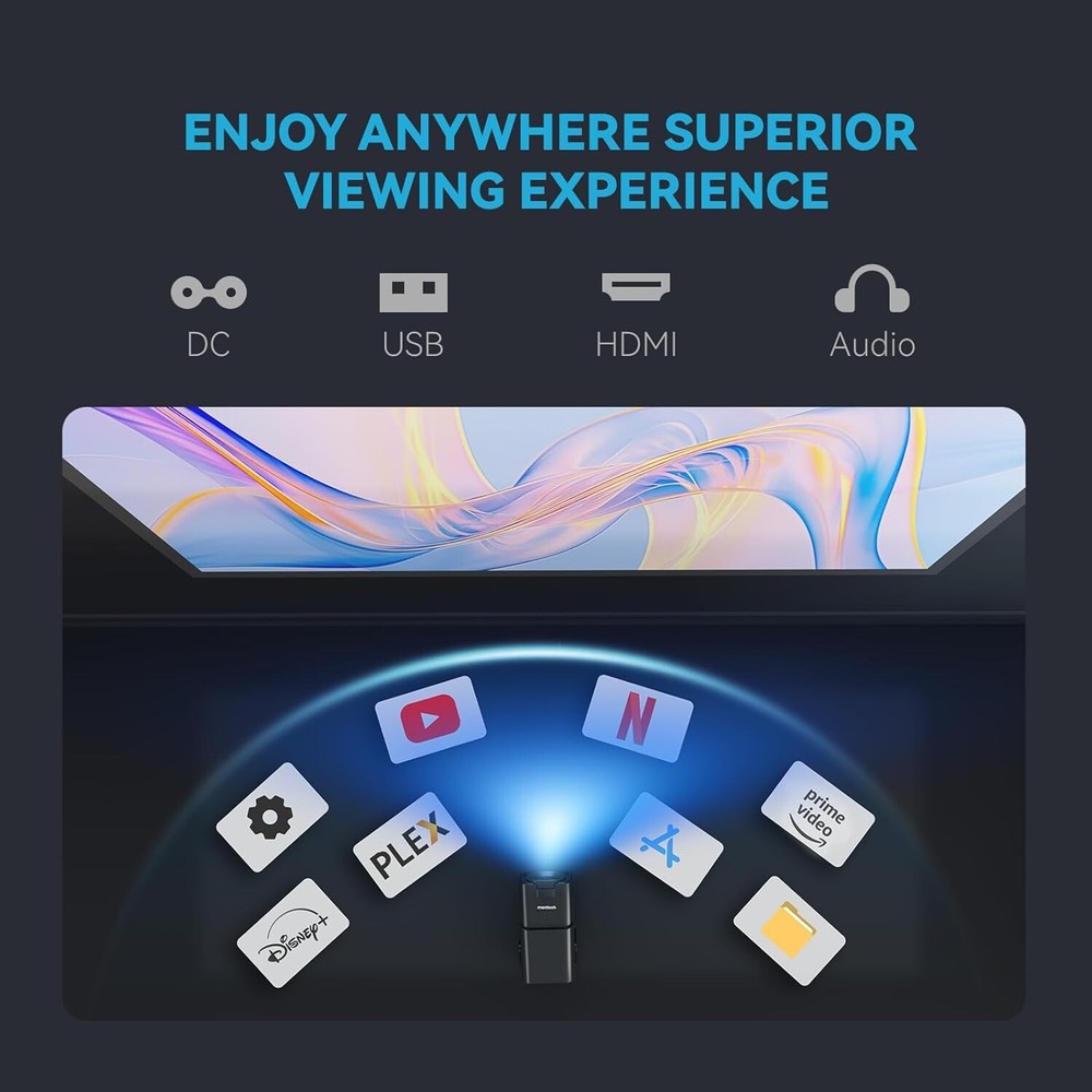 Mini Projector with WiFi and Bluetooth, 180°Rotatable Portable Projector, 1080P