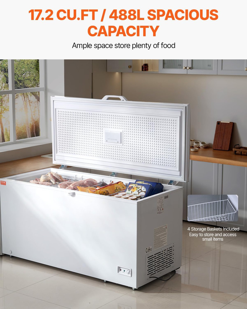Spacious 17.2 Cu.Ft Chest Freezer with Adjustable Temp & Locking Lid
