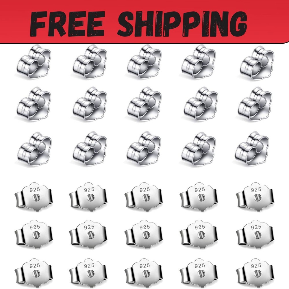 30Pcs/15 Pairs 925 Sterling Silver Earring Backs Replacement Secure Ear Locking