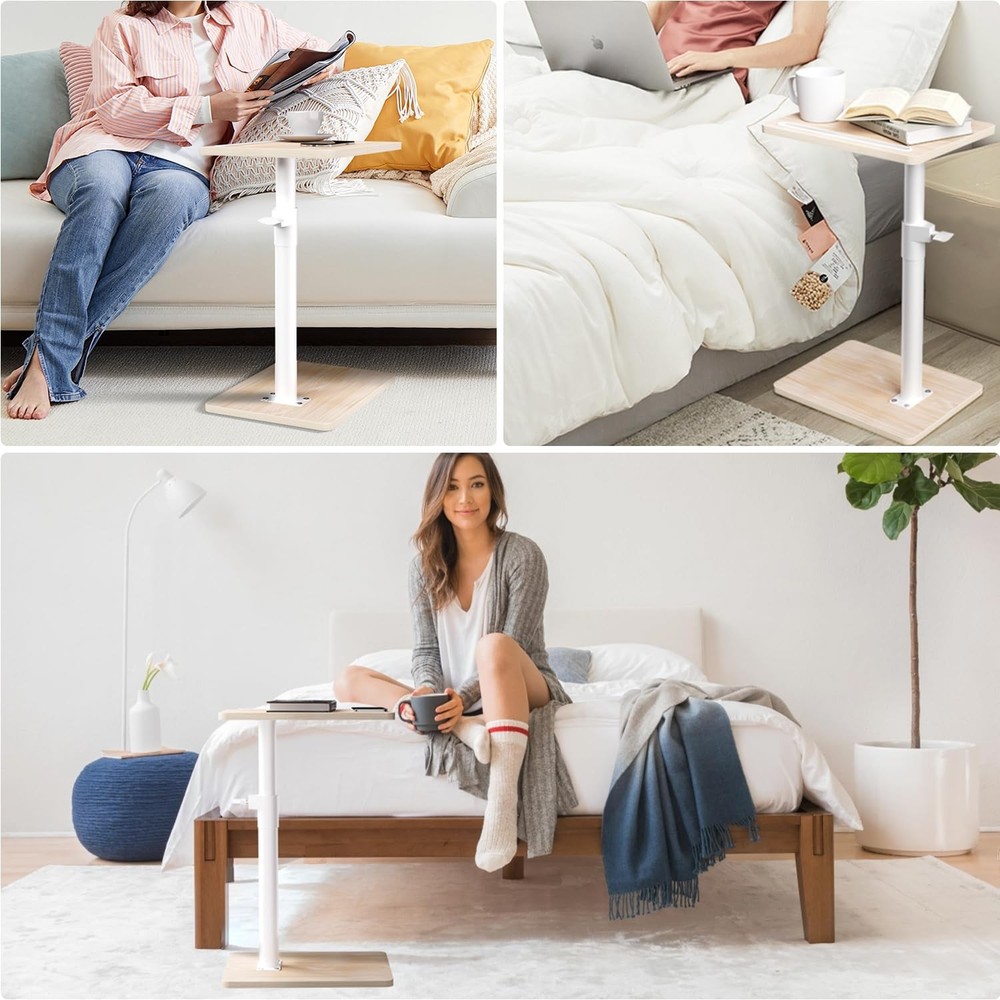 Sofa Armrest Tray Table for Couch - 360 Swivel Height Adjustable End Table fo...