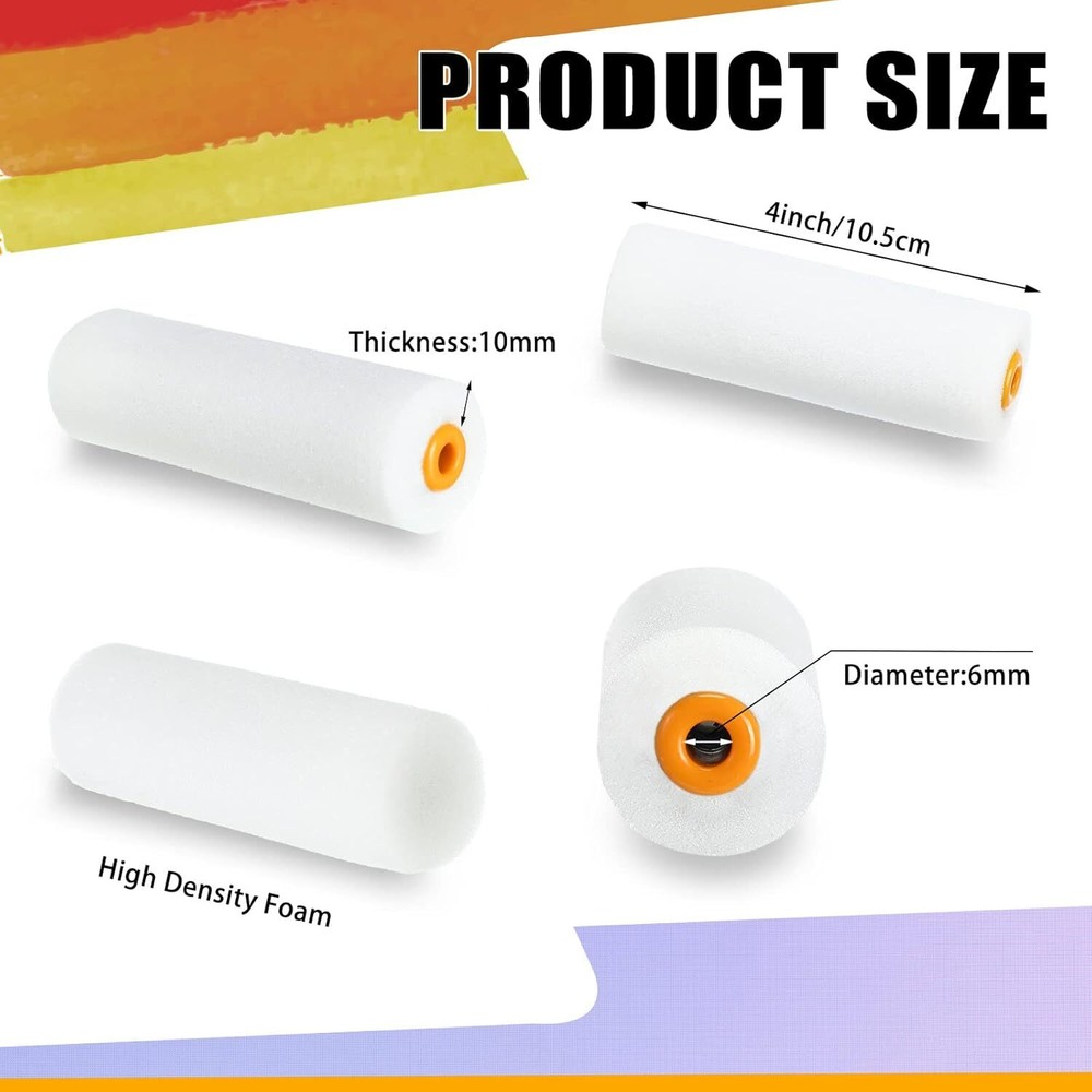 40 Pcs Foam Paint Roller Covers 4 Inch Small High Density Mini...
