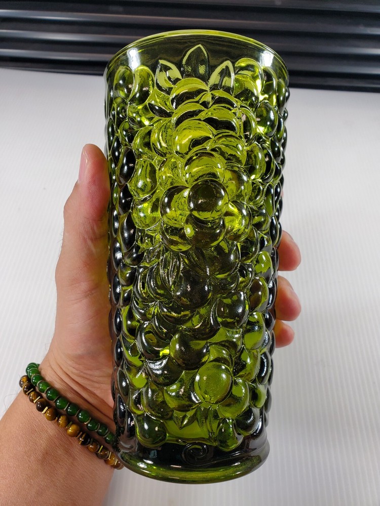 Vintage Vase Green Grape Clusters 7.5" tall