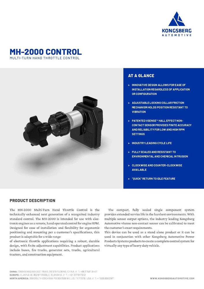 Clockwise Electronic Hand Throttle Control, Remote Engine Operation