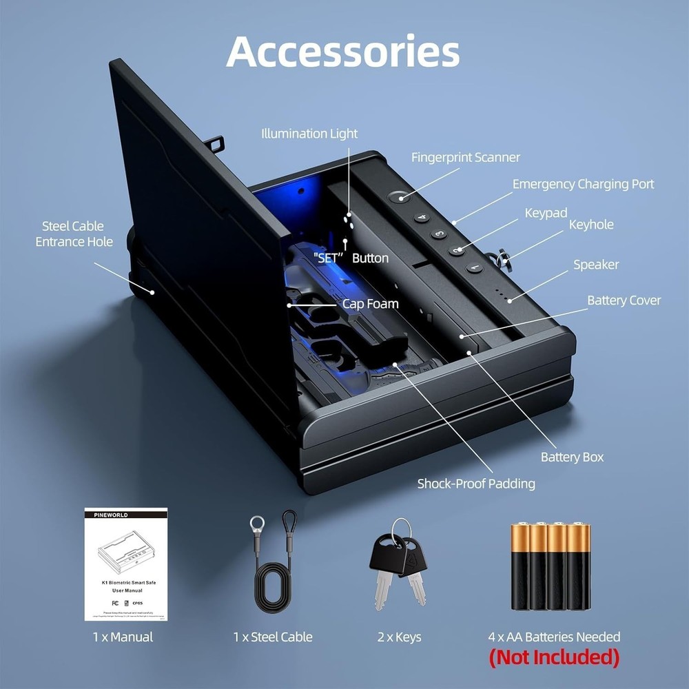 Quick Access Fingerprint Pistol Safe with Interior Light Features