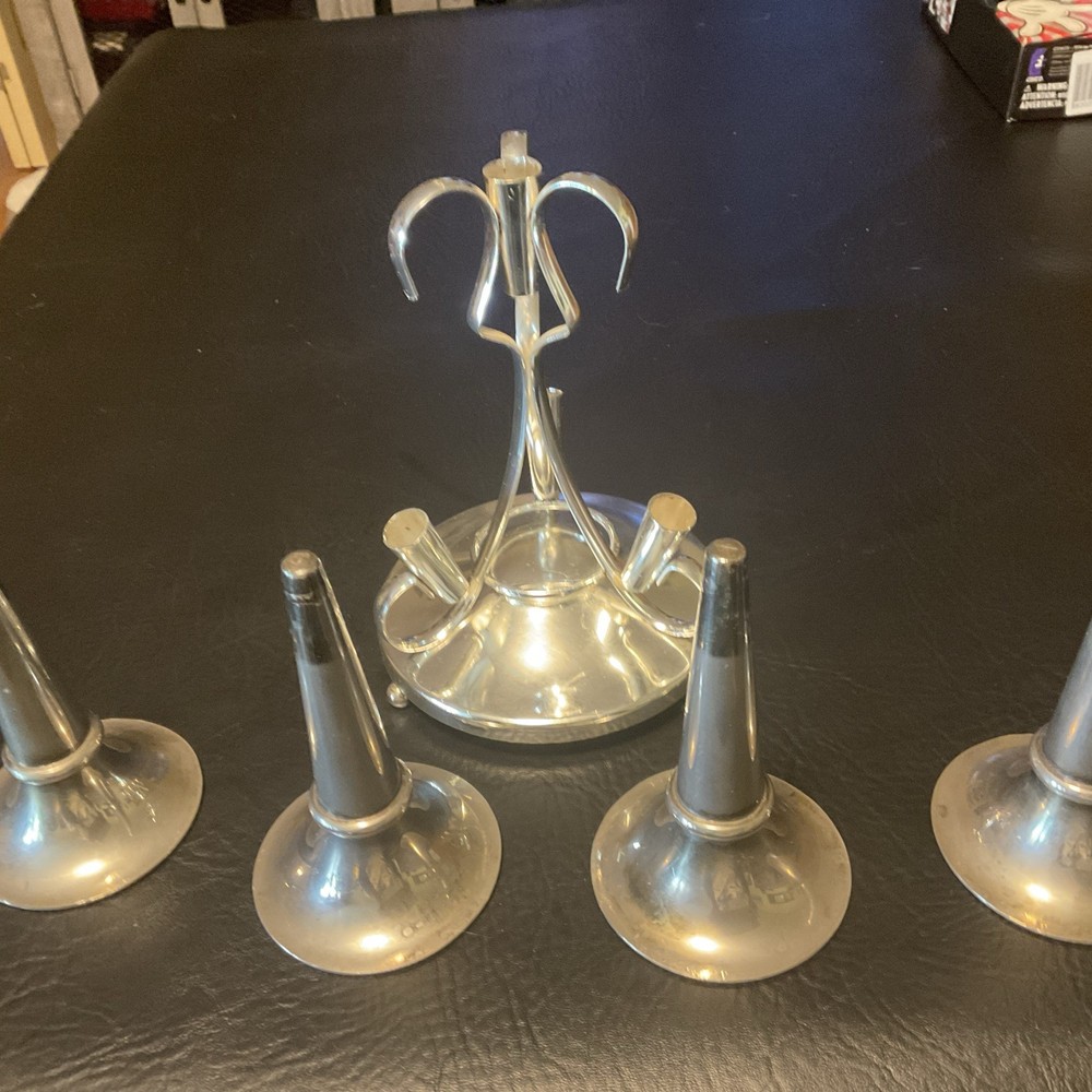 Silver 4 Flower Holder With Heavy Silver Plated Horns