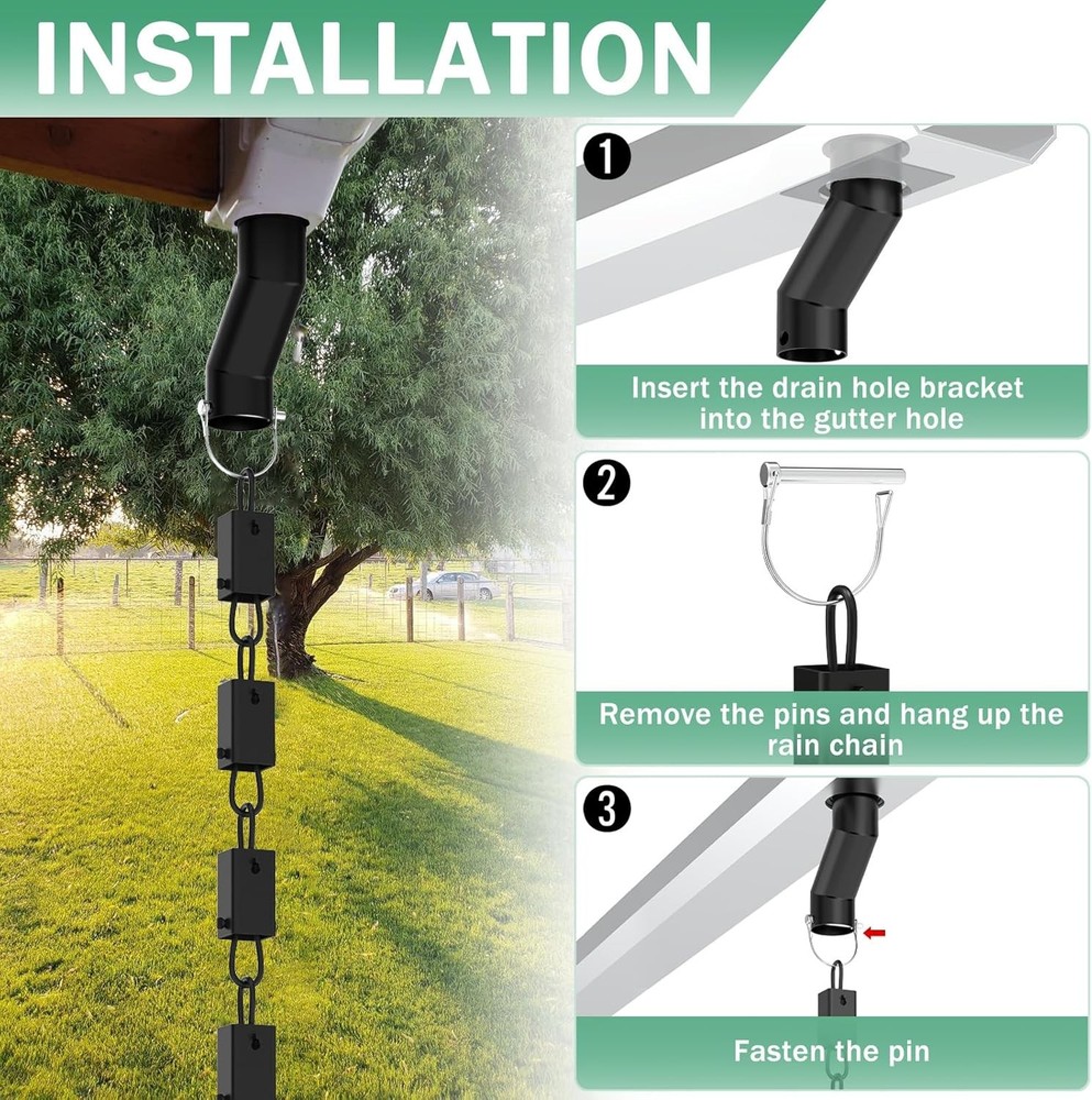 Rain Chain Gutter Adapter Kit Drains Not Directly Under Gutter Pinned Metal Rain