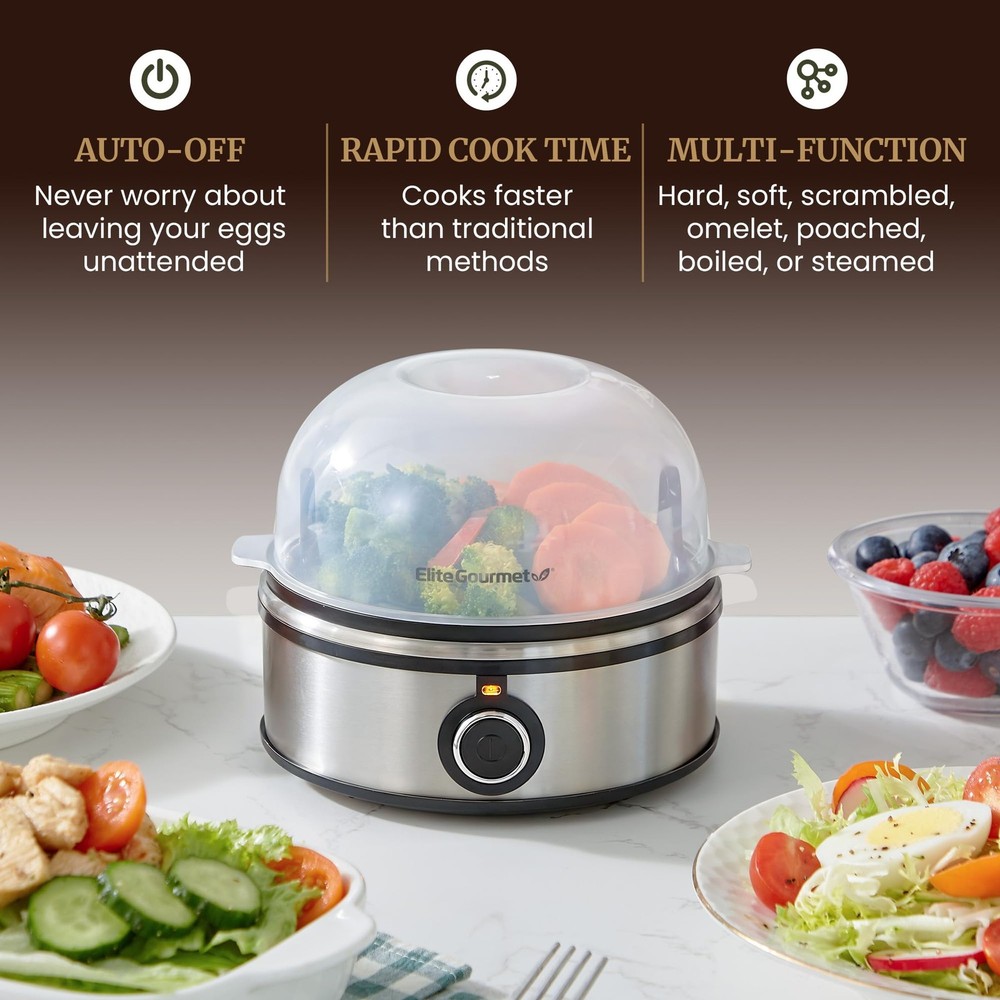 EGC855SS Easy Egg Cooker, 7-Egg Capacity, Soft, Medium, Hard-Boiled, Omelets,...
