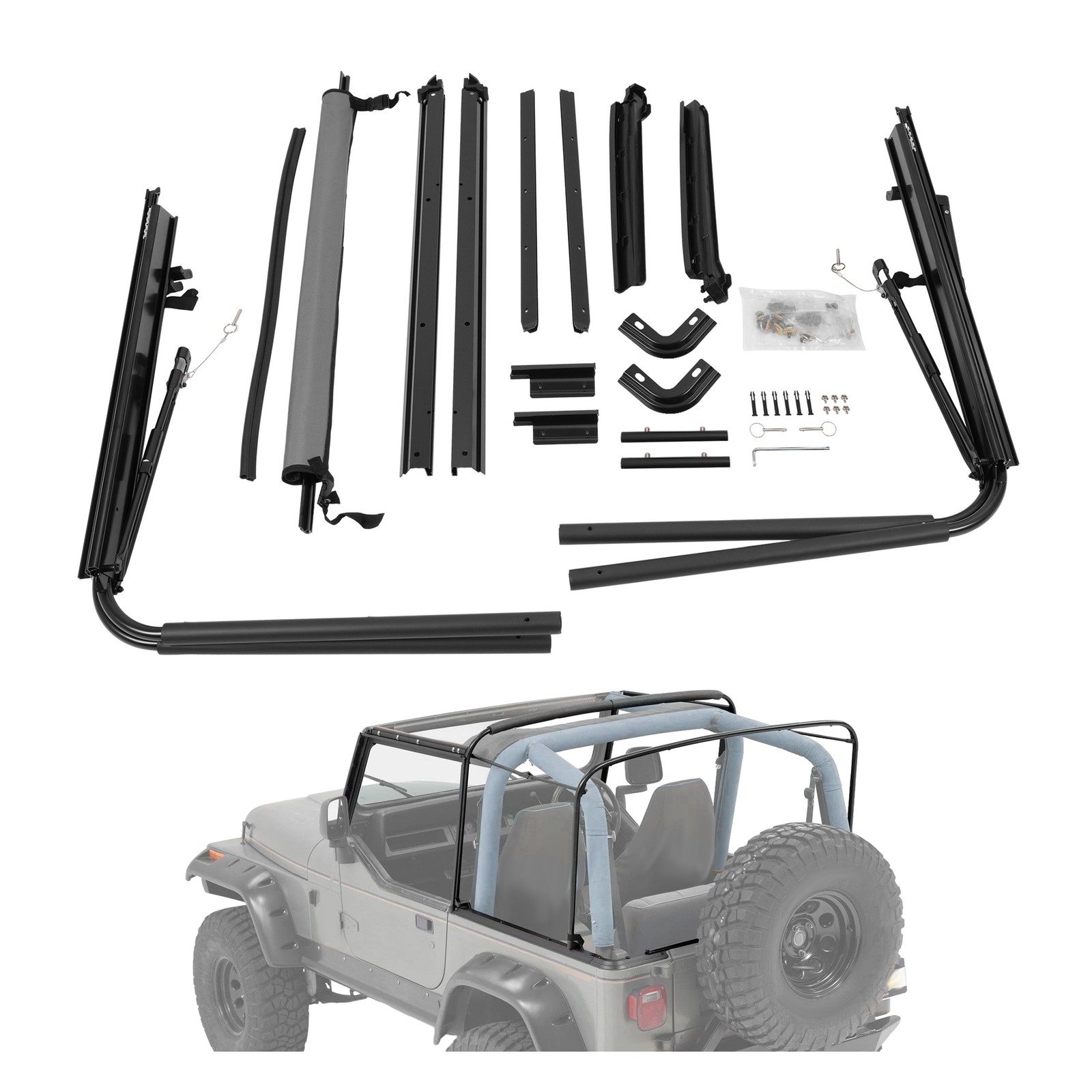 Complete Soft Top Hardware Frame Bow Kit For 1987-1995 Jeep Wrangler YJ