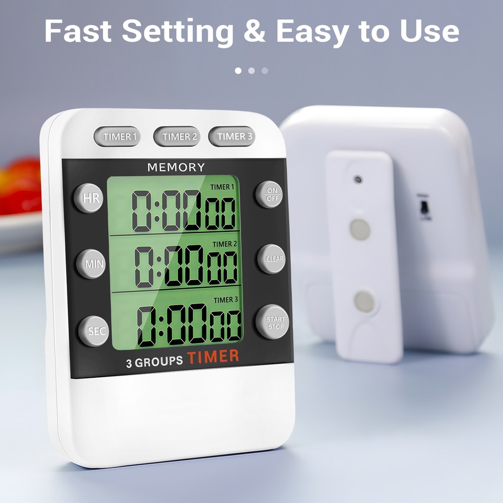 Digital Dual Kitchen Timer, 3 Channels Count /Down Timer, Triple Cooking7743