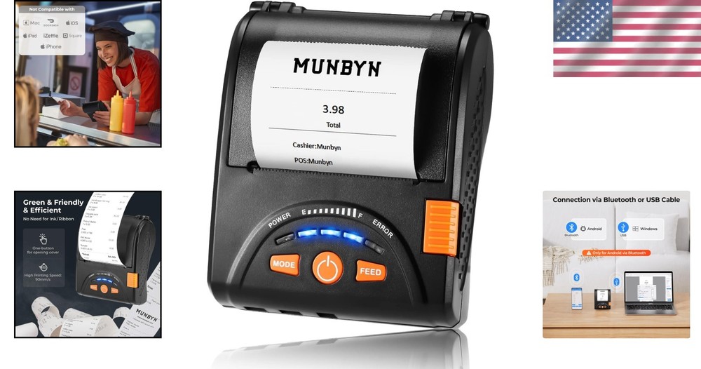 Wireless Thermal Printer, Portable 58mm Bluetooth Receipt