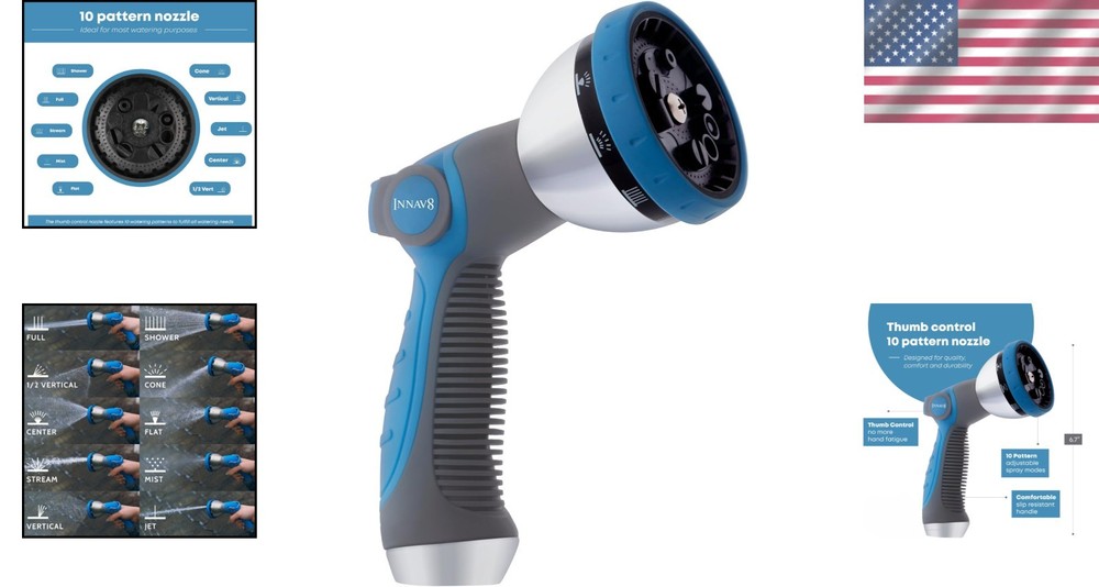Versatile Heavy-Duty Hose Nozzle - 10 Adjustable Patterns, Leak-Proof Design