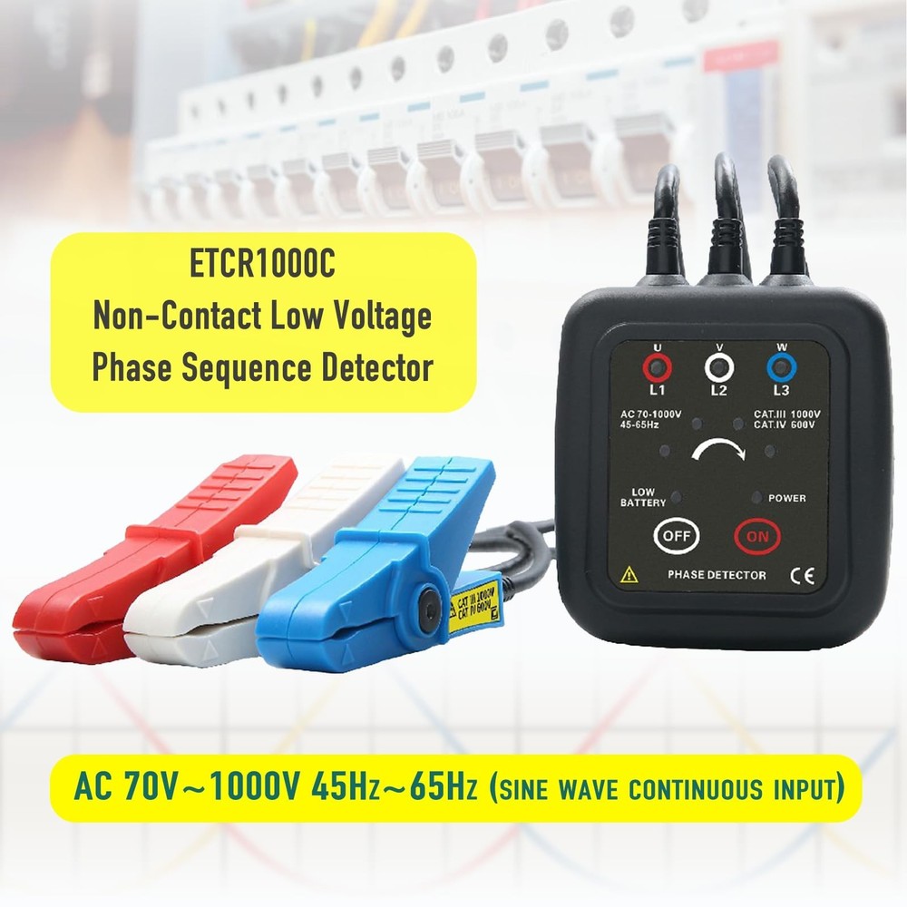 ETCR1000C Non-Contact Phase Sequence Tester, Phase Rotation Meter, AC 70-1000...