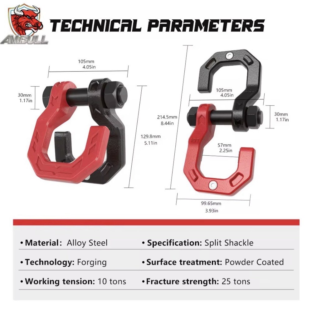 Split D-ring Shackles 25t Red