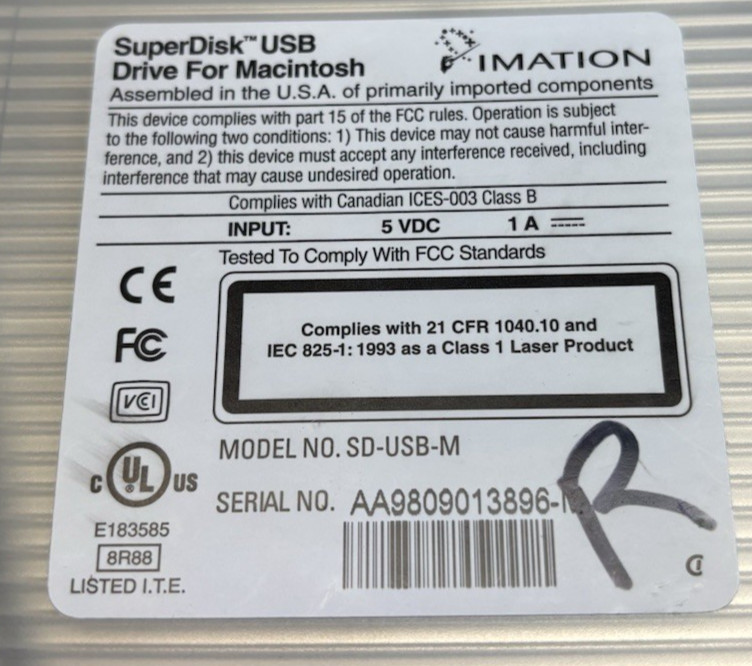 Imation SuperDisk 120MB External USB Floppy Drive for Macintosh (Model SD-USB-M)