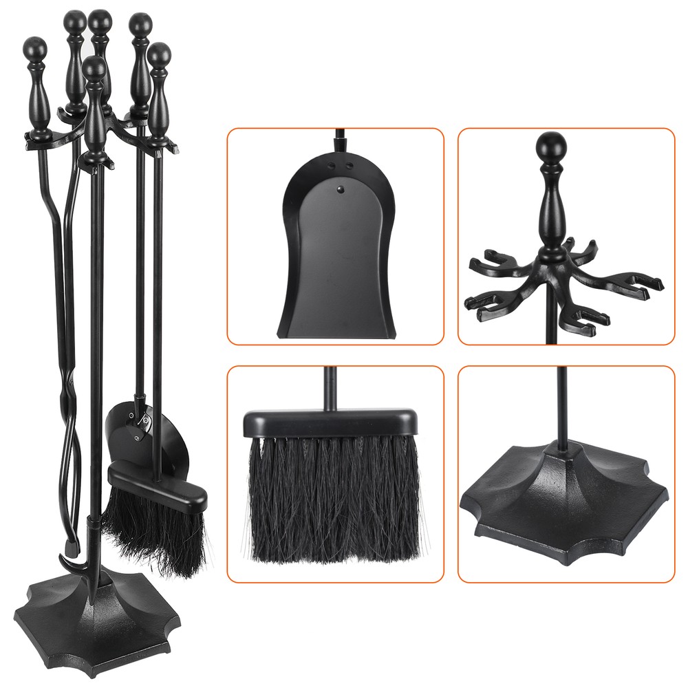 Fireplace Tools 5 Pcs 31" Wrought Iron Fireplace Tools Set w/Handle Black Stand
