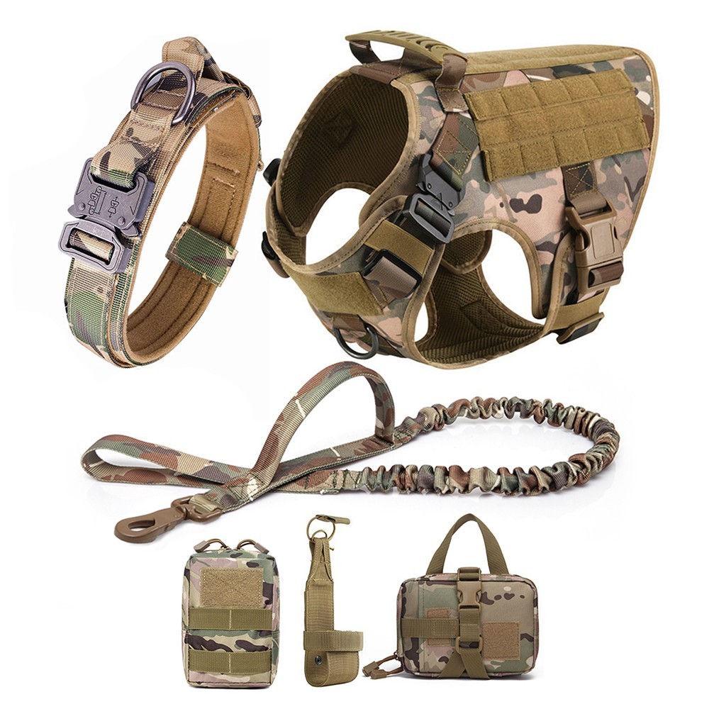 Tactical Dog Vest Kit with dog leash dog collar and Multiple Accessories